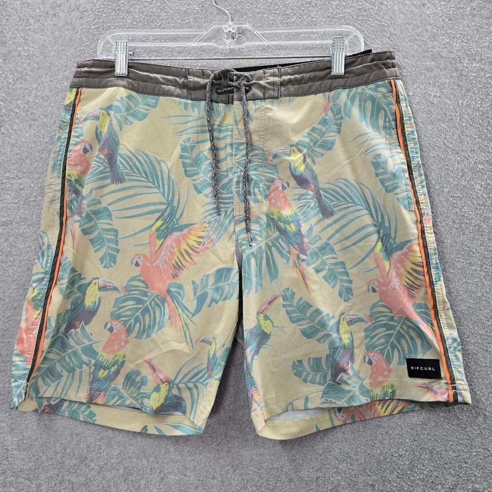 Rip Curl Men‎ Swimwear 33 Yellow Lay Days Board Shorts Outdoor Beach Surf